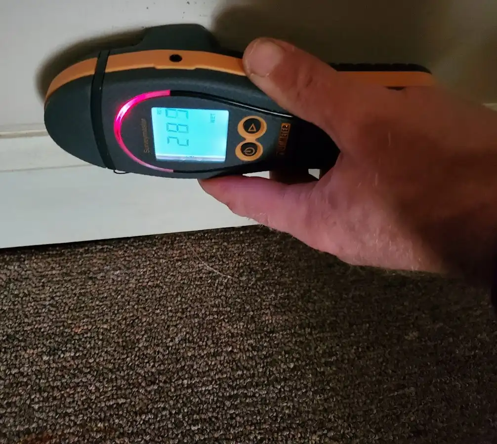 Moisture detection at baseboard during Burst Pipe Cleanup in Aquia Harbour